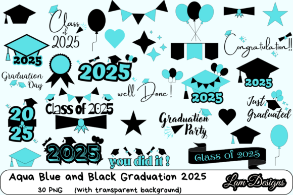 Aqua Blue and Black 2025 Graduation PNG: A Versatile Design Solution for Modern Celebrations