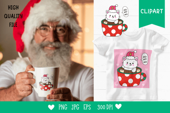 Christmas Cats Clipart in Festive Mug