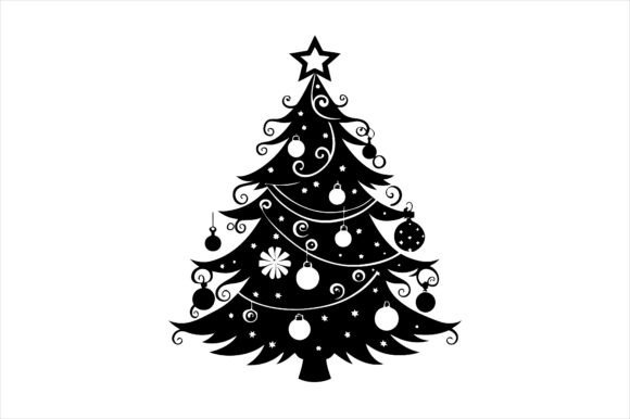 Floral Christmas Tree Silhouette Icon