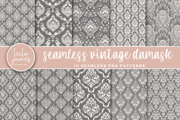 Gray Vintage Damask Seamless Patterns
