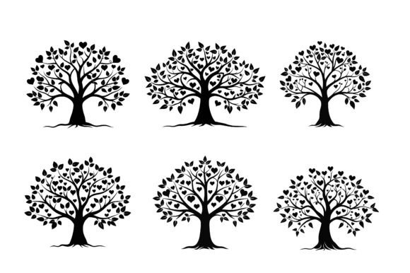 Heart Leaf Tree Silhouette Vector Bundle