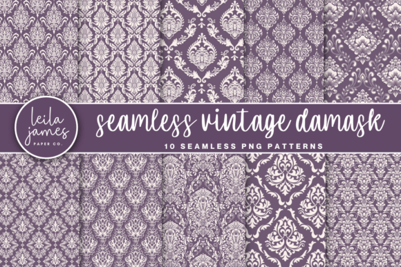 Purple Vintage Damask Seamless Patterns