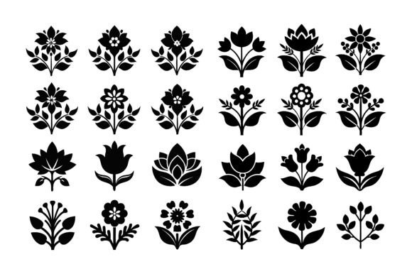 Simple Floral Icon Silhouette Set